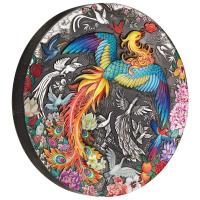 Image 1 for  2023 5oz Silver Antiqued Coloured Coin - Phoenix and Birds