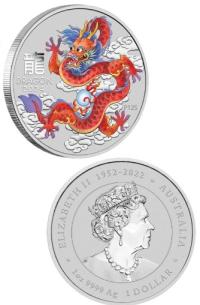 Image 2 for 2024 $1 Australian Lunar Series III Red Dragon 2024 Year of the Dragon 1oz Silver Coloured Coin in Card 