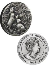 Image 1 for 2023 $2 Australian Lunar Series III - Year of the Rabbit 2oz Silver Antiqued Coin