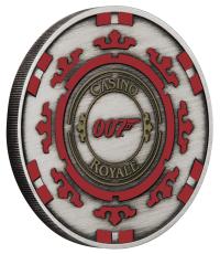Image 3 for 2023 $1 James Bond Casino Royale Casino Chip 1oz Silver Antiqued Coloured Coin in Box