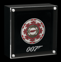 Image 1 for 2023 $1 James Bond Casino Royale Casino Chip 1oz Silver Antiqued Coloured Coin in Box