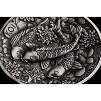 Image 8 for 2023 Koi Fish 2 Kilo Silver Antiqued High Relief Coin