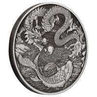 Image 2 for 2023 1oz Silver Antiqued Dragon and Koi Coin on Card