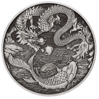 Image 3 for 2023 1oz Silver Antiqued Dragon and Koi Coin on Card