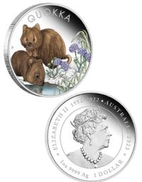 Image 2 for 2023 $1 Quokka Coloured 1oz Silver Proof Coin  (With Memorial Effigy)