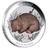 Image 3 for 2023 $1 Wombat 1oz Silver Coloured Coin on Card - Perth Mint  (Memorial Effigy)