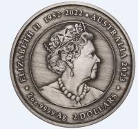 Image 5 for 2023 $2 Kangaroo Yongka 2oz Silver Antiqued Coloured Coin