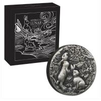 Image 3 for 2023 $2 Australian Lunar Series III - Year of the Rabbit 2oz Silver Antiqued Coin