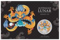 Image 1 for 2024 $1 Australian Lunar Series III - 2024 Year of the Dragon 1oz Silver Coloured Coin in Card