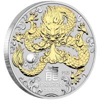 Image 1 for 2024 $1  Australian Lunar Series III Year of the Dragon 1oz Silver Gilded Coin 