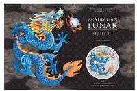 Image 1 for 2024 $1 Australian Lunar Series III Year of the Dragon BLUE Coloured 1oz Coin - Perth Stamp & Coin Show Special
