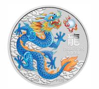 Image 2 for 2024 $1 Australian Lunar Series III Year of the Dragon BLUE Coloured 1oz Coin - Perth Stamp & Coin Show Special