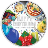 Image 2 for 2024 $1 Happy Birthday 1oz Silver Proof Coloured Coin - Perth Mint