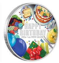 Image 1 for 2024 $1 Happy Birthday 1oz Silver Proof Coloured Coin - Perth Mint