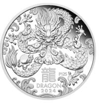 Image 2 for 2024 $1 Australian Lunar Series III Year of the Dragon 1oz Silver Proof Coin - Perth Mint