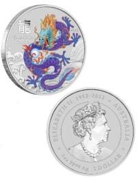 Image 3 for 2024  $1 Australian Lunar Series III Year of the Dragon 1oz Silver Purple Perth Mint Coin on Card