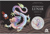 Image 1 for 2024 $1 Lunar Series III Year of the Dragon 1oz Silver White Coloured Coin In Card - BRISBANE Money Expo ANDA Show Special  (- Perth Mint)