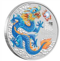 Image 3 for 2024 $1 Australian Lunar Series III Year of the Dragon BLUE Coloured 1oz Coin - Perth Stamp & Coin Show Special
