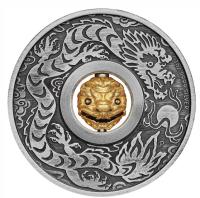 Image 1 for 2024 $1 Year of the Dragon 1oz Silver Antiqued Tuvalu Coin with Dragon Rotating Charm - Perth Mint