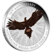 Image 2 for 2024 $1 Australian Wedge Tailed Eagle 10th Anniversary 1oz Silver Coloured Coin in Card (Perth Mint)