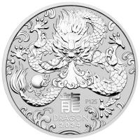 Image 2 for 2024 $1 Year of the Dragon 1oz Silver Bullion Coin with Dragon Privy Mark Queens Memorial Effigy (Perth Mint)