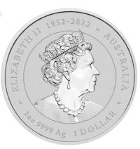 Image 3 for 2024 $1 Year of the Dragon 1oz Silver Bullion Coin with Dragon Privy Mark Queens Memorial Effigy (Perth Mint)