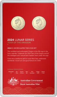 Image 3 for 2024 $1 Lunar Year of the Dragon Two Coin AlBr UNC Coin Set