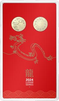 Image 2 for 2024 $1 Lunar Year of the Dragon Two Coin AlBr UNC Coin Set