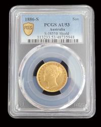 Image 3 for 1886S Australian Shield Gold Sovereign slabbed PCGS AU53