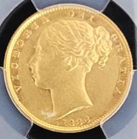 Image 2 for 1886S Australian Shield Gold Sovereign slabbed PCGS AU53