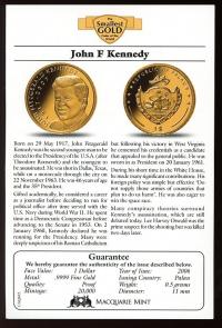 Image 3 for 2006 Palau 0.5 Gram .999 Gold One Dollar - John F Kennedy