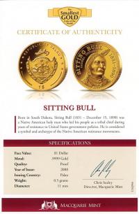 Image 3 for 2008 Palau 0.5 Gram .999 One Dollar - Sitting Bull