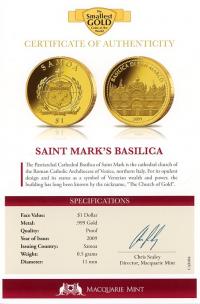 Image 3 for 2009 Samoa 0.5 Gram .999 One Dollar - Saint Mark's Basilica