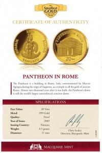 Image 3 for 2009 Vanuatu 0.5 Gram .999 20 Vatu - Pantheon of Rome