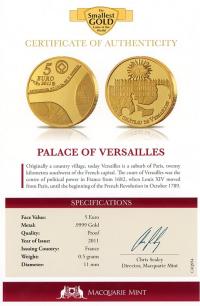 Image 3 for 2011 France 0.5 Gram .999 Five Euro - Place of Versailles