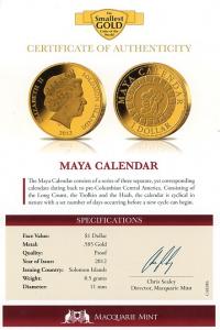 Image 3 for 2012 Solomon Islands 0.5 Gram .585 Gold One Dollar - Maya Calendar