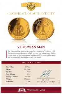 Image 3 for 2013 Vanuatu 0.5 Gram .585 Gold 10 Vatu - Vitruvian Man