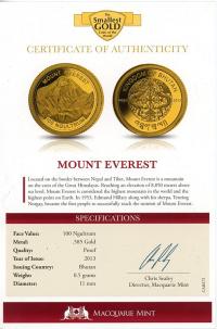 Image 3 for 2013 Bhutan 0.5 Gram .585 Gold 100 Ngultrum - Mount Everest 