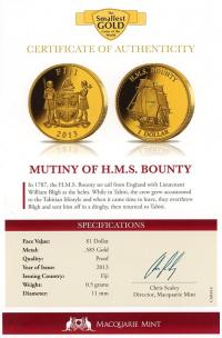 Image 3 for 2013 Fiji 0.5 Gram .585 Gold One dollar - Mutiny of HMS Bounty