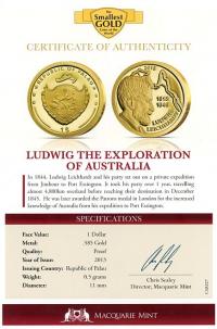 Image 3 for 2013 Palau 0.5 Gram .585 One Dollar - Ludwig The Exploration of Australia 