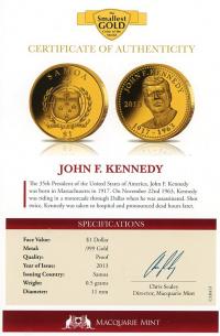 Image 3 for 2013 Samoa 0.5 Gram .999 One Dollar - John F. Kennedy