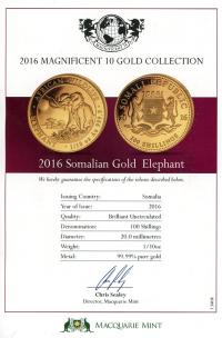 Image 3 for 2016 One Tenth oz Somalian Gold Elephant 