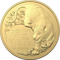 Image 1 for 2022 $100 Lunar Year of the Tiger 1oz Gold Bullion Royal Australian Mint Coin 