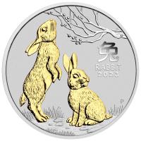 Image 2 for 2023 Year of the Rabbit One oz Silver Gilded Coin