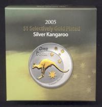 Image 1 for 2005 Selectively Gold Plated 1oz Silver Kangaroo Proof Coin