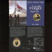 Image 1 for 2010 ANZAC Day Lest We Forget One Dollar Coin
