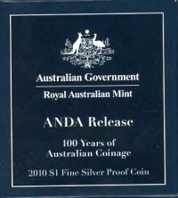 Image 1 for 2010 $1 Fine Silver Proof Coin - ANDA Release 100 Years of Australian Coinage