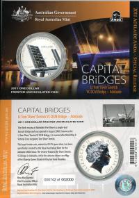 Image 1 for 2011 1oz One Silver Dollar Frosted Coin - Capital Bridges Lt Tom 'Diver