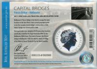 Image 2 for 2011 $1 Silver Frosted UNC Coin Capital Bridges - Princes Bridge Melbourne