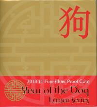 Image 1 for 2018 Lunar Series - Year of the Dog $1 Silver Proof Coin